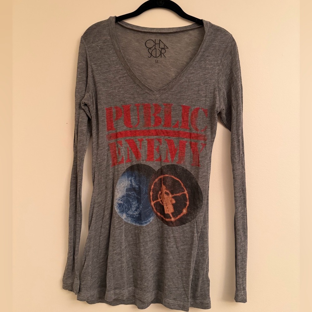 Gray Public Enemy Graphic Long Sleeve Top